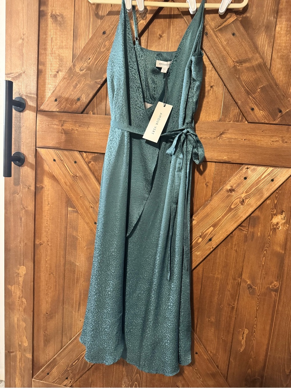Amour Vert Teal Wrap Midi Dress with Tie Waist